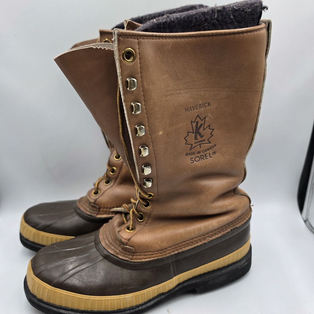 Vtg SOREL Canada Leather Rubber Pac Boots Felt Lined Winter Snow Hunting Mens 11